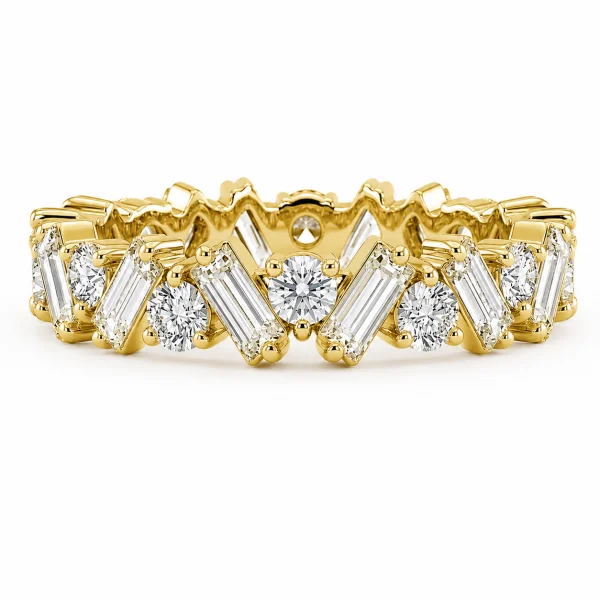 Išskirtinė deimantinė juostelė Emerald & Round 7.36 karatai geltono aukso