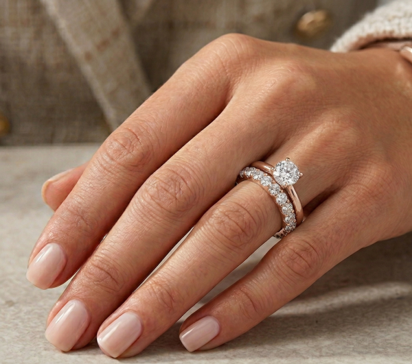 Deimantinė juostelė su laboratoriniais deimantais (2.20 ct) 3.10 mm raudono aukso ant pirsto