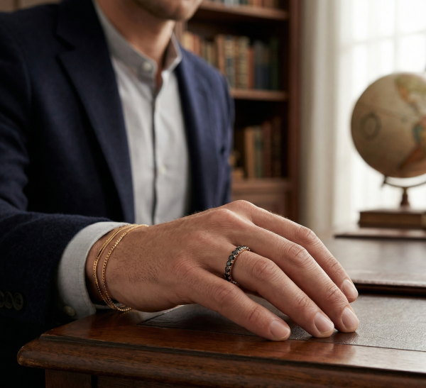 Deimantinė juostelė vyrui su juodais deimantais (2.20 ct) 3.10 mm balto aukso