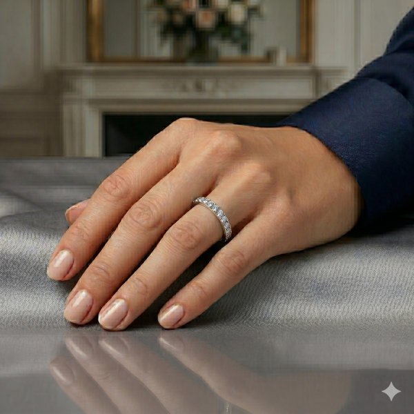 Žiedas-juostelė su deimantais Channel ant rankos(15 vnt - 0.45 ct) 2.20 mm baltas auksas