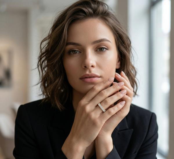 Žiedas juostelė su deimantais ant piršto (4.50 ct) 4.40 mm geltono aukso