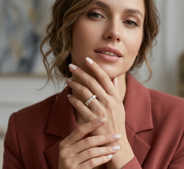 Žiedas juostelė su deimantais ant piršto (4.50 ct) 4.40 mm raudono aukso