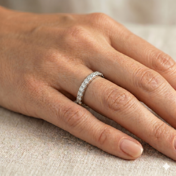 Žiedas su deimantais - balto aukso deimantinė juostelė (5 vnt - 0.75 ct) 2.40 mm 2