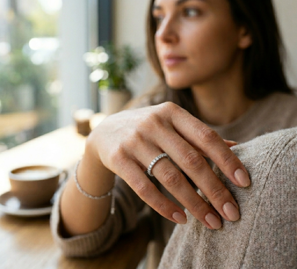 Žiedas su deimantais - balto aukso deimantinė juostelė (LAB 15 vnt - 0.45 ct) 2.00 mm2