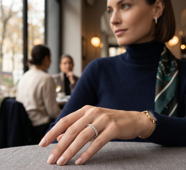 Žiedas su deimantais - balto aukso deimantinė juostelė ant rankos(13 vnt - 1.05 ct) 3.00 mm 2