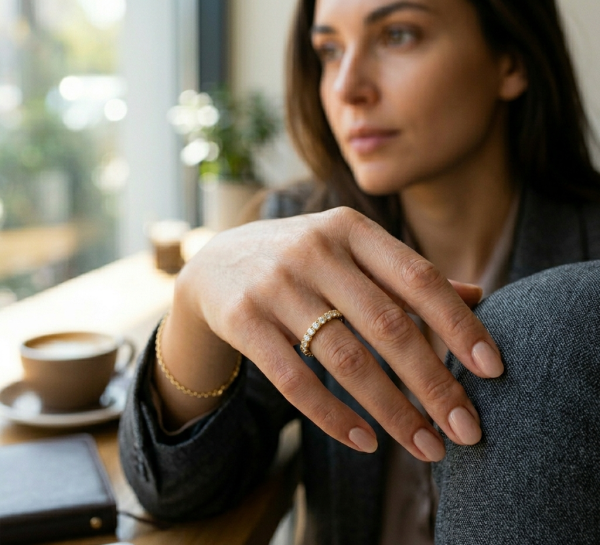 Žiedas su deimantais - geltono aukso deimantinė juostelė (LAB 15 vnt - 0.45 ct) 2.00 mm 2
