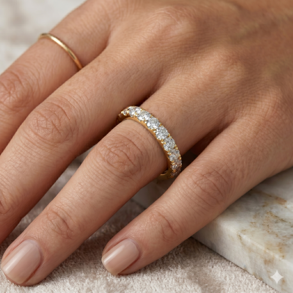 Žiedas su deimantais - geltono aukso deimantinė juostelė ant rankos (13 vnt - 1.05 ct) 3.00 mm 2