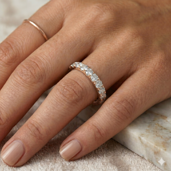 Žiedas su deimantais - raudono aukso deimantinė juostelė ant rankos (13 vnt - 1.05 ct) 3.00 mm 2