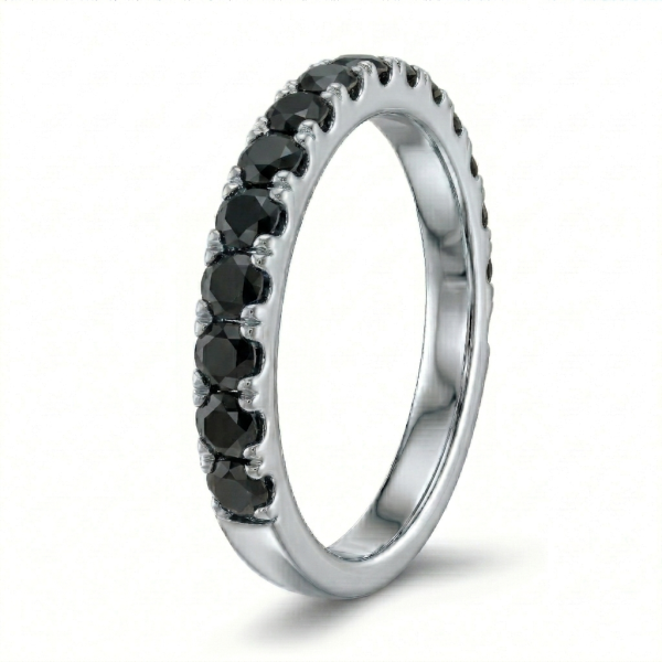 Žiedas su juodais deimantais - balto aukso deimantinė juostelė (13 vnt - 1.05 ct) 3.00 mm 2