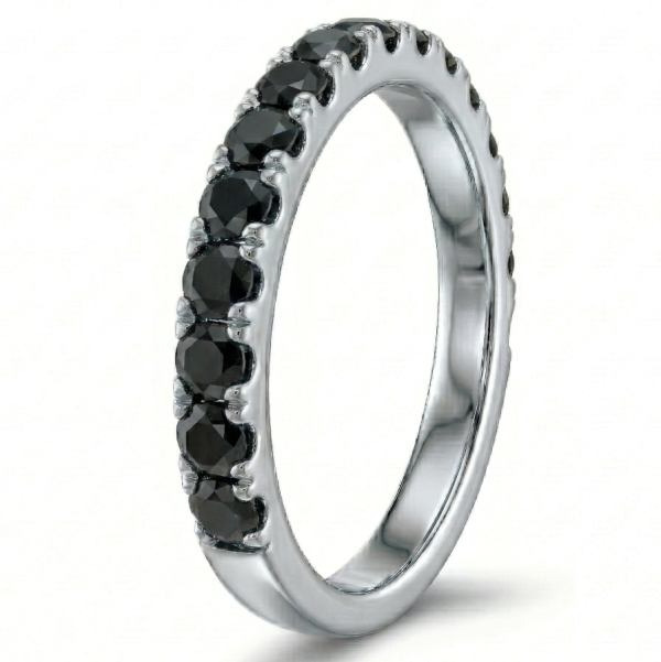 Žiedas su juodais deimantais - balto aukso deimantinė juostelė (13 vnt - 1.05 ct) 3.00 mm 2