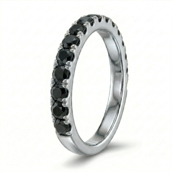Žiedas su juodais deimantais - balto aukso deimantinė juostelė (15 vnt - 0.75 ct) 2.50 mm 2