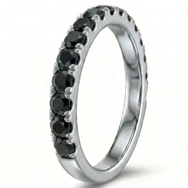 Žiedas su juodais deimantais - balto aukso deimantinė juostelė (15 vnt - 0.75 ct) 2.50 mm 2