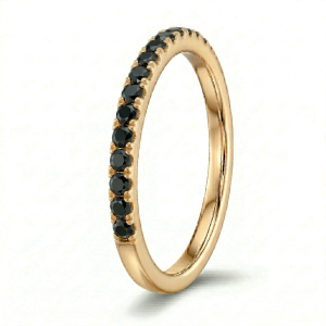 Žiedas su juodais deimantais - geltono aukso deimantinė juostelė (15 vnt - 0.45 ct) 2.00 mm 2