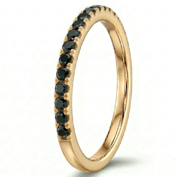 Žiedas su juodais deimantais - geltono aukso deimantinė juostelė (15 vnt - 0.45 ct) 2.00 mm 2