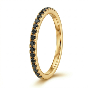 Žiedas su juodais deimantais - geltono aukso deimantinė juostelė (20 vnt - 0.20 ct) 2