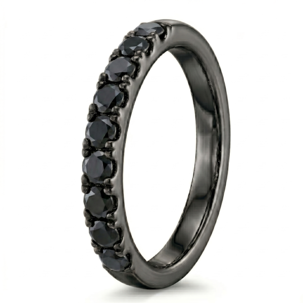 Žiedas su juodais deimantais - juodo aukso deimantinė juostelė (9 vnt - 1.35 ct) 3.60 mm 2