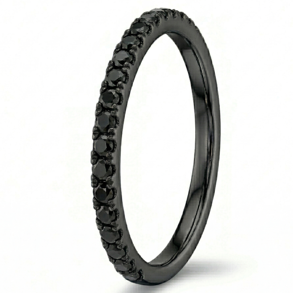 Žiedas su juodais deimantais – deimantinė juostelė juodo aukso (15 vnt – 0.45 ct) 2.0 mm 44