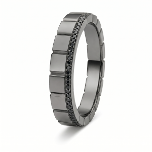 Juodo auksas auksinis žiedas su juodais deimantais - Memory Modernus Double Black Deimantinis Kvadratas (0.50ct)