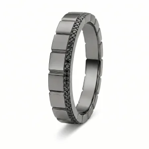 Juodo auksas auksinis žiedas su juodais deimantais - Memory Modernus Double Black Deimantinis Kvadratas (0.50ct)