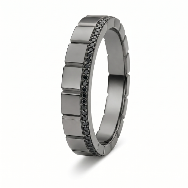 Juodo auksas auksinis žiedas su juodais deimantais - Memory Modernus Double Black Deimantinis Kvadratas (0.50ct)