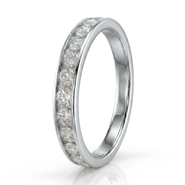 Balto aukso Žiedas-juostelė su deimantais Channel (15 vnt - 0.75 ct) 2.70 mm