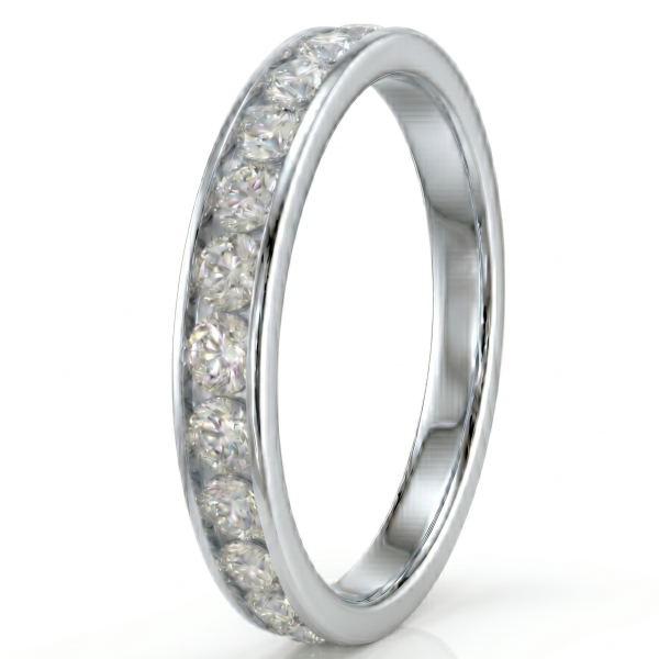 Balto aukso Žiedas-juostelė su deimantais Channel (15 vnt - 0.75 ct) 2.70 mm