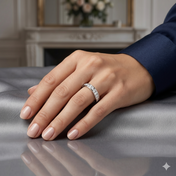 Balto aukso Žiedas-juostelė su deimantais Channel ant rankos (10 vnt - 1.00 ct) 3.30 mm