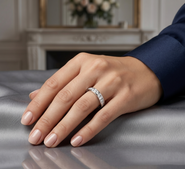 Balto aukso Žiedas-juostelė su deimantais Channel ant rankos (10 vnt - 1.00 ct) 3.30 mm