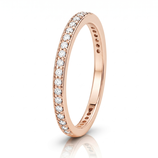 Raudono aukso žiedas su deimantais - deimantinė juostelė (0.25 ct) 1.40 mm