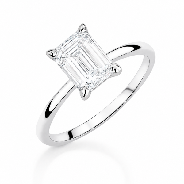 Balto aukso sužadėtuvių žiedas su Emerald deimantu (Lab Grown 1.00 ct)