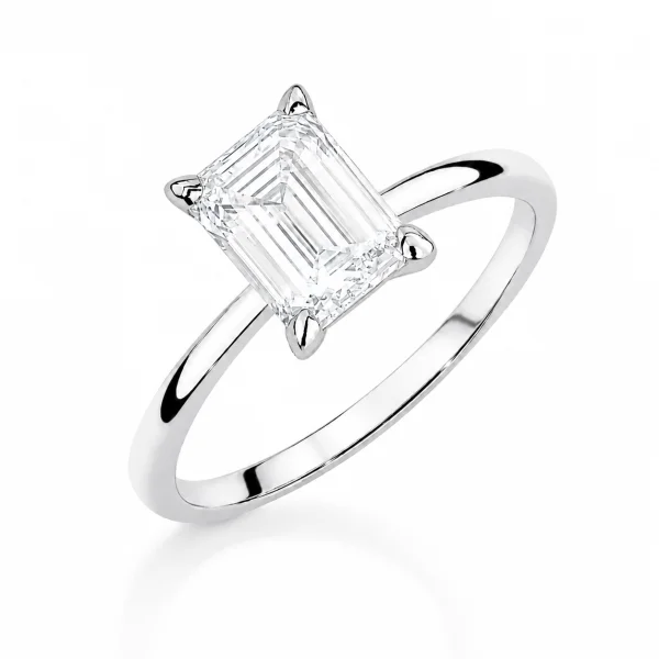 Balto aukso sužadėtuvių žiedas su Emerald deimantu (Lab Grown 1.00 ct)