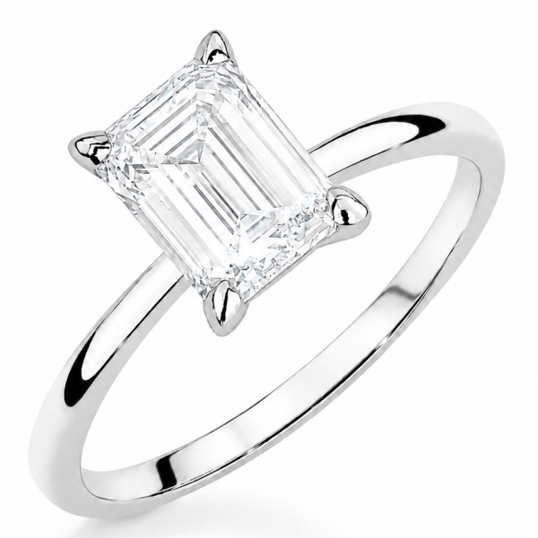 Balto aukso sužadėtuvių žiedas su Emerald deimantu (Lab Grown 1.00 ct)