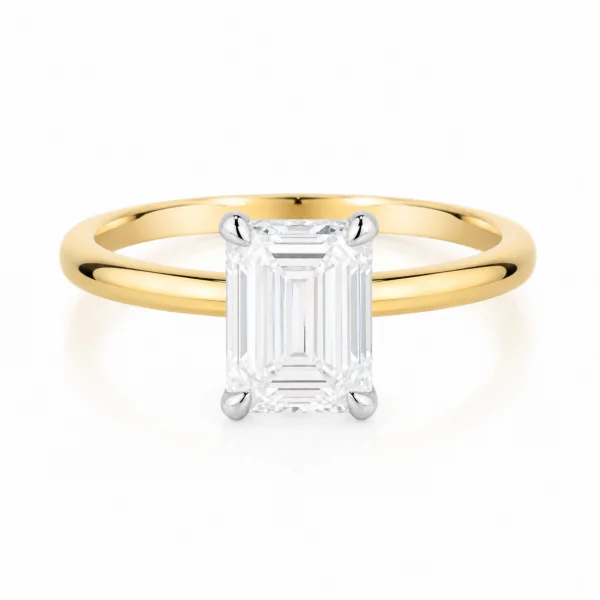 Geltono aukso sužadėtuvių žiedas su Emerald deimantu (Lab Grown 1.00 ct) 2