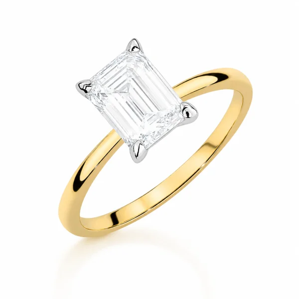 Geltono aukso sužadėtuvių žiedas su Emerald deimantu (Lab Grown 1.00 ct)