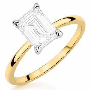 Geltonas auksas sužadėtuvių žiedas su Emerald deimantu (Lab Grown 2.00 ct)