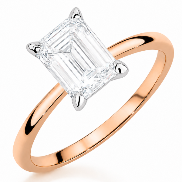 Raudono aukso sužadėtuvių žiedas su Emerald deimantu (Lab Grown 2.00 ct)