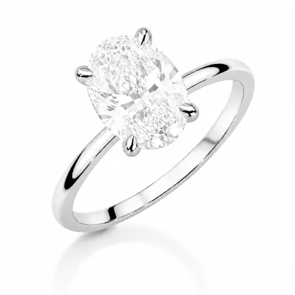 Balto aukso sužadėtuvių žiedas su Oval deimantu (Lab Grown 2.00 ct)
