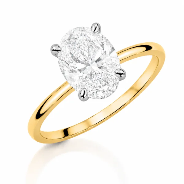 Geltono aukso sužadėtuvių žiedas su Oval deimantu (Lab Grown 2.00 ct)