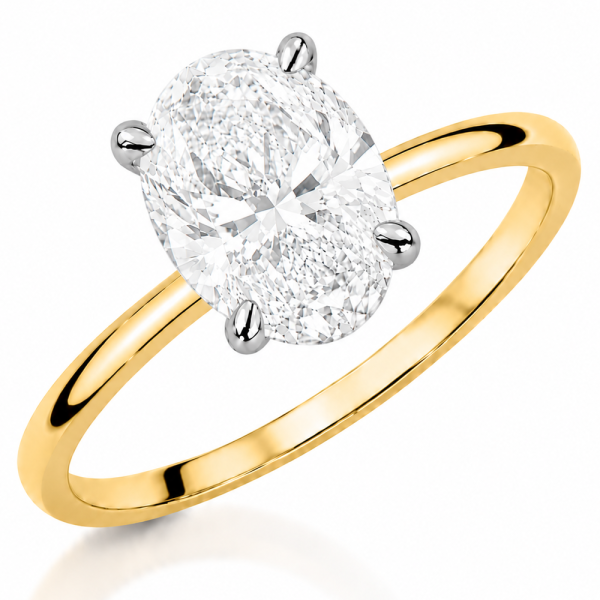 Geltono aukso sužadėtuvių žiedas su Oval deimantu (Lab Grown 2.00 ct)