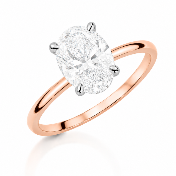 Raudono aukso sužadėtuvių žiedas su Oval deimantu (Lab Grown 2.00 ct)