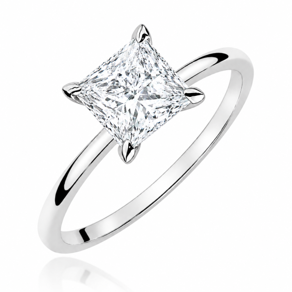 Sužadėtuvių žiedas su Princess deimantu (Lab Grown Diamond) balto aukso