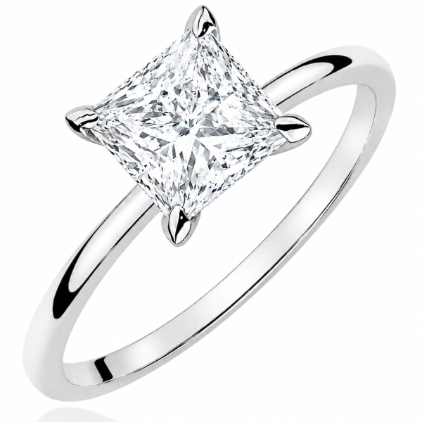 Sužadėtuvių žiedas su Princess deimantu (Lab Grown Diamond) balto aukso
