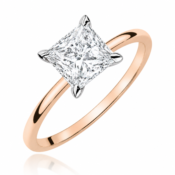 Sužadėtuvių žiedas su Princess deimantu (Lab Grown Diamond) raudono aukso