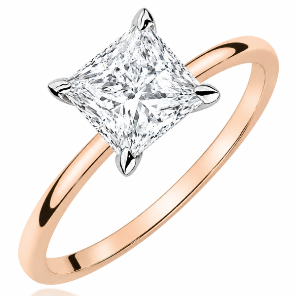 Sužadėtuvių žiedas su Princess deimantu (Lab Grown Diamond) raudono aukso