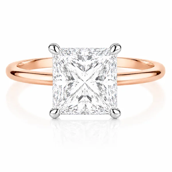 Raudono aukso sužadėtuvių žiedas su Princess deimantu (Lab Grown Diamond)