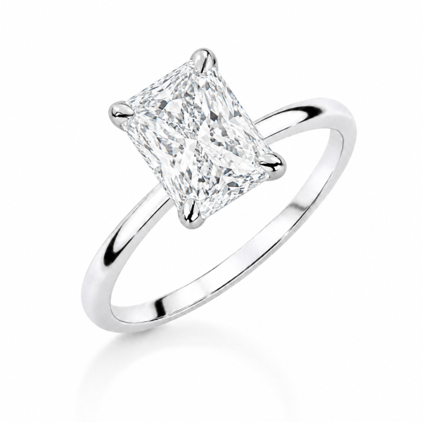 Balto aukso sužadėtuvių žiedas su Radiant deimantu (Lab Grown 1.00 ct)