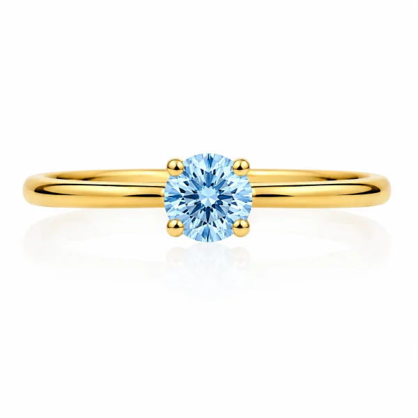 Sužadėtuvių žiedas su Round Blue deimantu (Lab Grown 0.50 ct) geltonas auksas 2