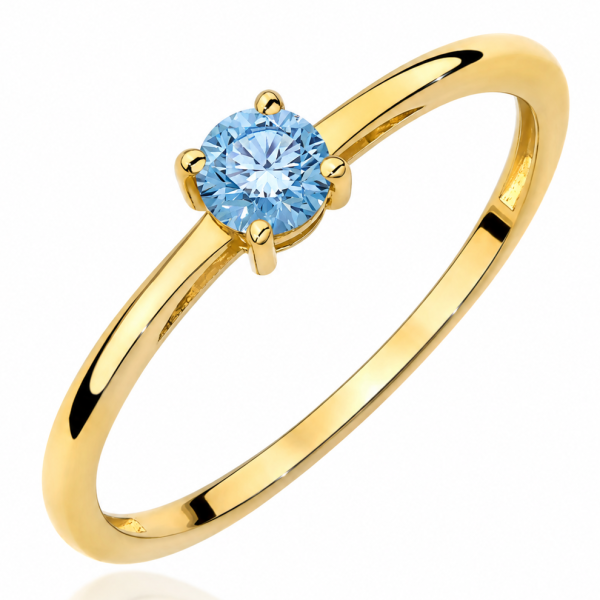Geltono aukso sužadėtuvių žiedas su Round Blue deimantu (Lab Grown 0.50 ct)