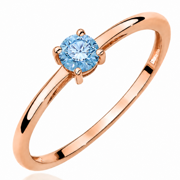 Raudono aukso sužadėtuvių žiedas su Round Blue deimantu (Lab Grown 0.50 ct)