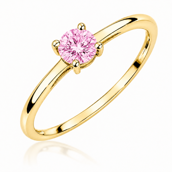 Sužadėtuvių žiedas su Round Pink deimantu (Lab Grown 0.50 ct) geltono aukso 2